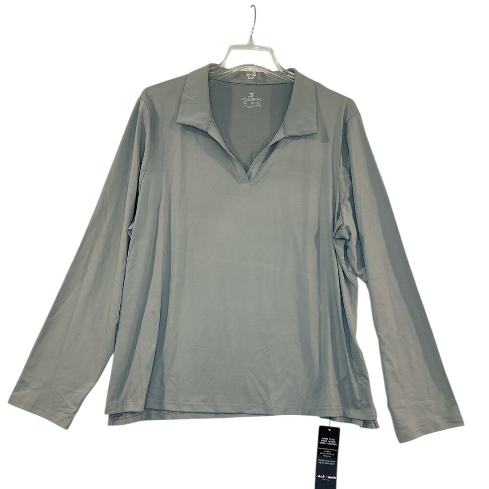 Women’s Long Sleeve Golf Polo 2XL Gray V-Neck Sport Top Jack Smith NEW